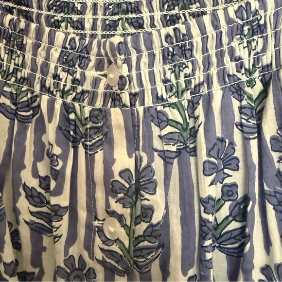 Ophelia & Indigo Mary Top XS Blue Stripe Floral Smocked Puff Sleeve - Picture 6 of 8